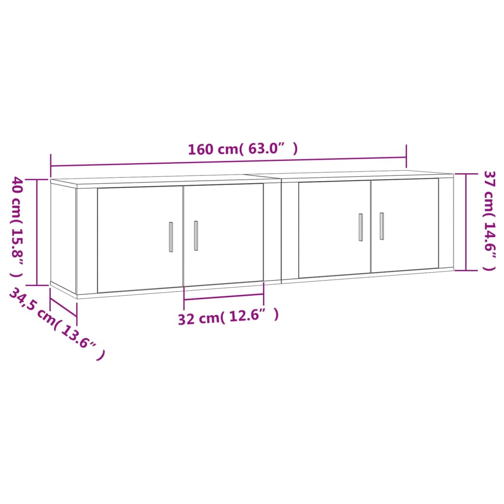 Harmaa seinäkiinnitettävät tv-kaapit Tarr 80x34,5x40cm (2 kpl sonoma)