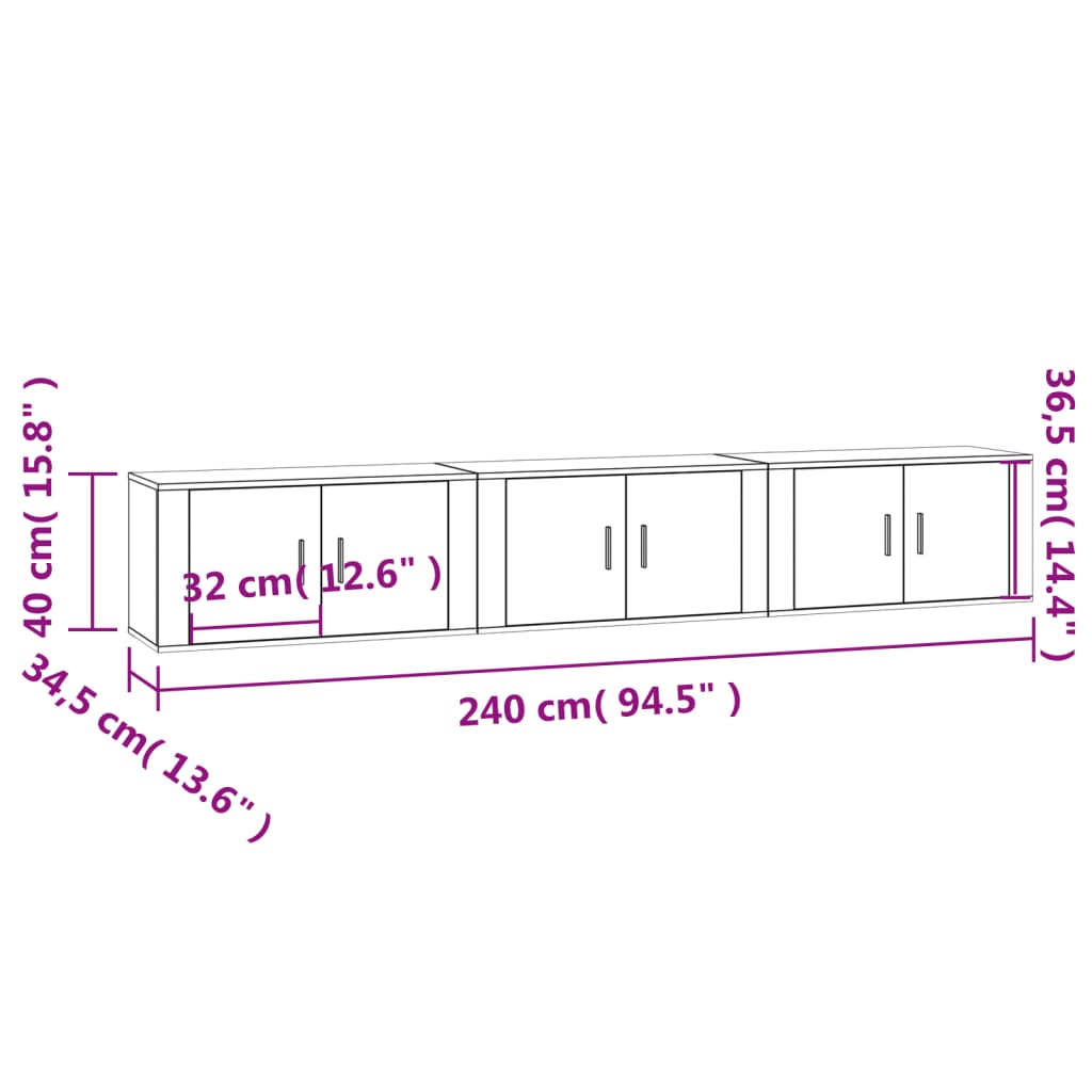 Savutammi seinäkiinnitettävät tv-kaapit Tarr 80x34,5x40cm (3 kpl)