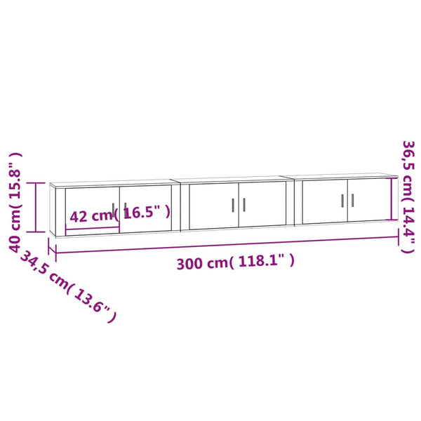 Seinäkiinnitettävät TV-kaapit 3 kpl savutammi 100x34,5x40 cm