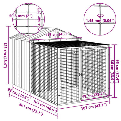 Harmaa kanakoppi/ulkotila Mazen 117x201x123cm (galvanoitu teräs)