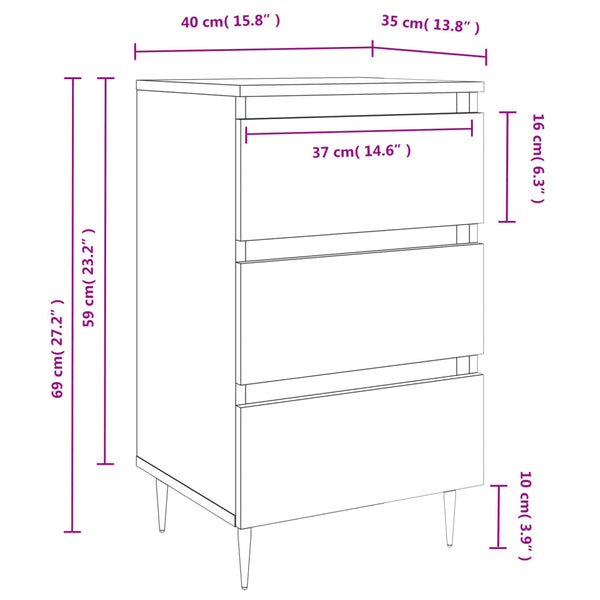 Betoninharmaa yöpöydät Tivadar 40x35x69cm (2 kpl puinen)