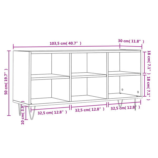 Sonoma-harmaa TV-taso 103,5x30x50 cm teknisestä puusta