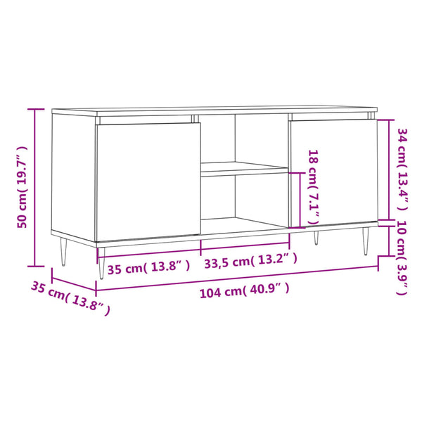 Harmaa TV-taso 104x35x50 cm teknistä puuta Sonoma-mallia