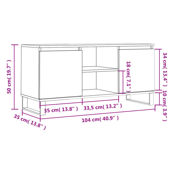 TV-taso betoninharmaa 104x35x50 cm tekninen puu