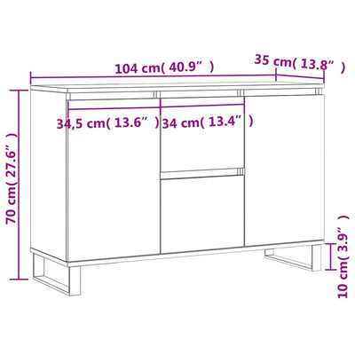 Senkki ruskea tammi 104x35x70 cm tekninen puu