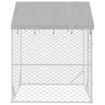 Koiran ulkohäkki katolla hopea 2x2x2,5 m galvanoitu teräs