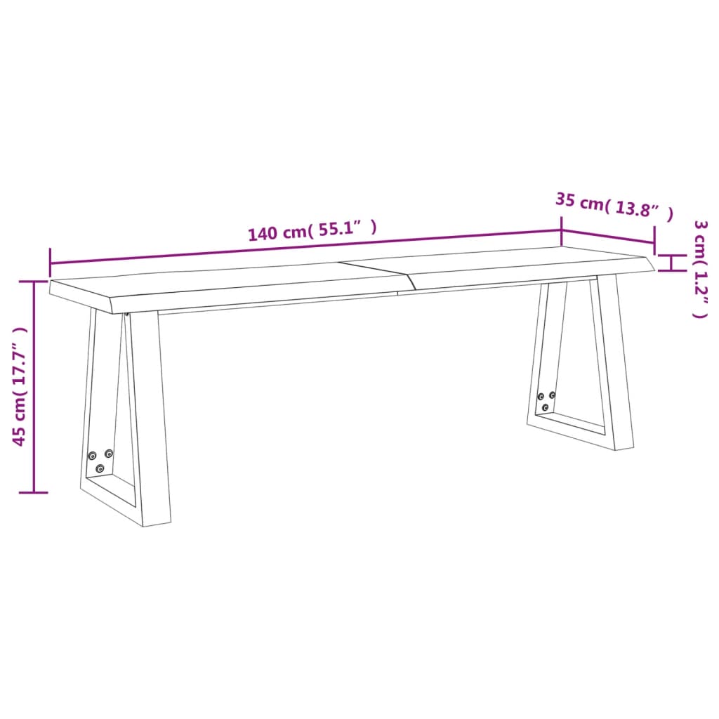 Penkki elävillä reunoilla Muscel 140cm (akasiapuu)