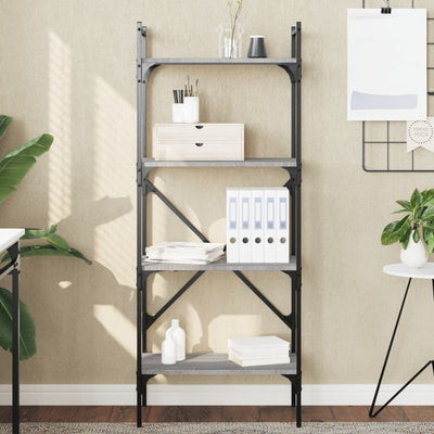 Harmaa kirjahylly Mazit 56x31,5x138,5cm (4 kerrosta, puinen)