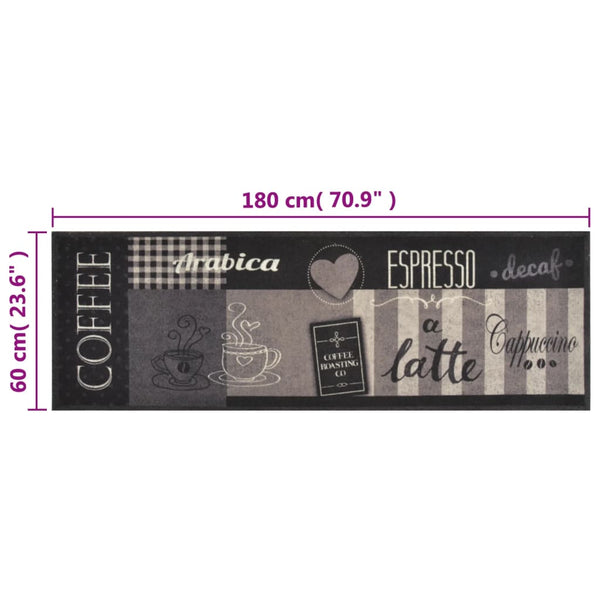 Musta keittiön pestävä lattiamatto coffee Bigan 60x180cm (sametti)