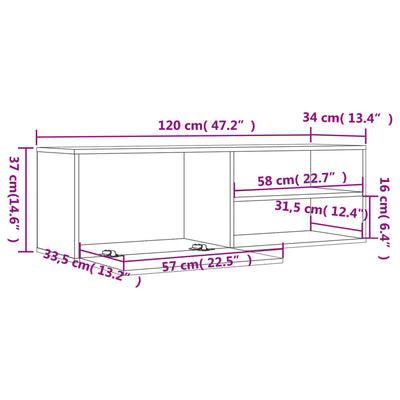 TV-taso harmaa Sonoma 120x34x37 cm lastulevy