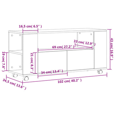 TV-taso betoninharmaa 102x34,5x43 cm tekninen puu