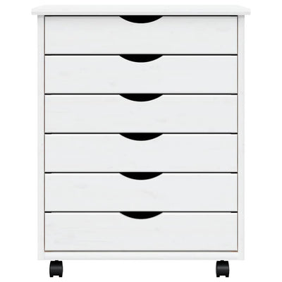 Valkoinen laatikosto pyörillä moss Schira (mänty)