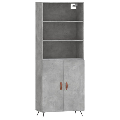 Kaappi betoninharmaa 69,5x34x180 cm tekninen puu