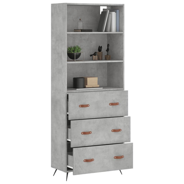Kaappi betoninharmaa 69,5x34x180 cm tekninen puu