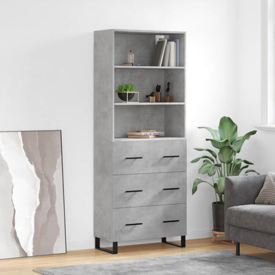 Kaappi betoninharmaa 69,5x34x180 cm tekninen puu