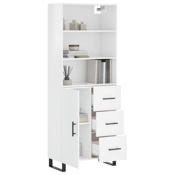 Kaappi korkeakiilto valkoinen 69,5x34x180 cm tekninen puu