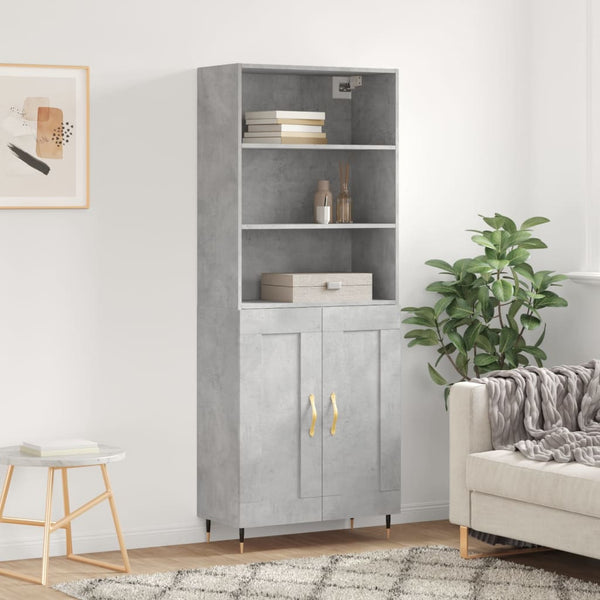 Kaappi betoninharmaa 69,5x34x180 cm tekninen puu