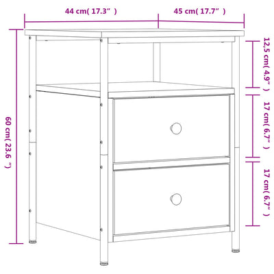 Yöpöydät 2 kpl musta 44x45x60 cm tekninen puu