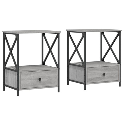Yöpöydät 2 kpl harmaa Sonoma 50x41x65 cm tekninen puu