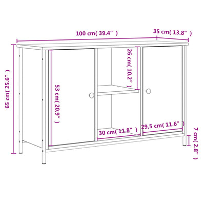TV-taso harmaa Sonoma 100x35x65 cm tekninen puu
