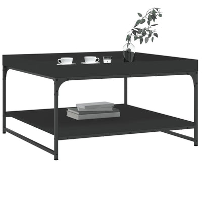 Sohvapöytä musta 80x80x45 cm tekninen puu ja rauta