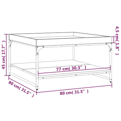 Sohvapöytä musta 80x80x45 cm tekninen puu ja rauta