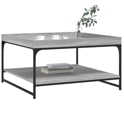 Sohvapöytä harmaa Sonoma 80x80x45 cm tekninen puu ja rauta
