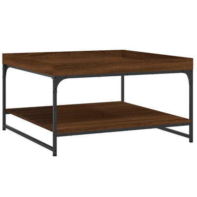 Sohvapöytä ruskea tammi 80x80x45 cm tekninen puu ja rauta