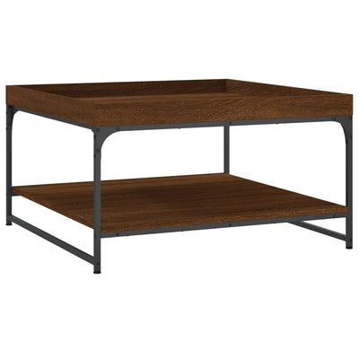 Sohvapöytä ruskea tammi 80x80x45 cm tekninen puu ja rauta
