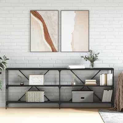 Musta konsolipöytä Fergus 200x30x75cm (puinen ja rauta)