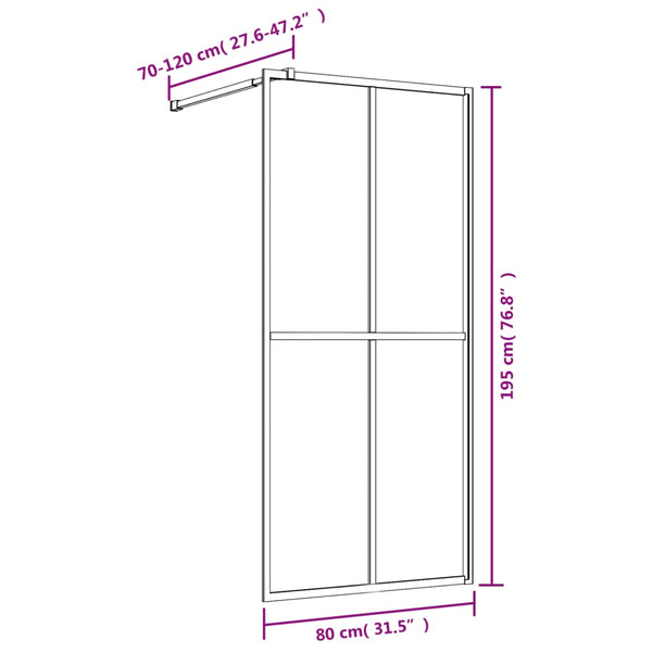 Walk-in suihkun seinäke kirkas ESG-lasi kulta 80x195 cm