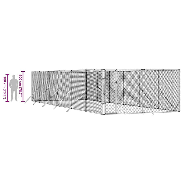 Koiran ulkohäkki hopea 4x12x2 m galvanoitu teräs
