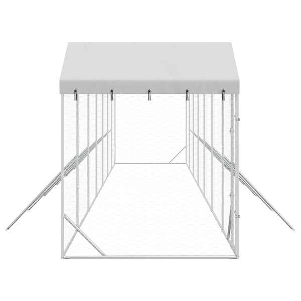 Koiran ulkohäkki katolla hopea 14x2x2,5 m galvanoitu teräs