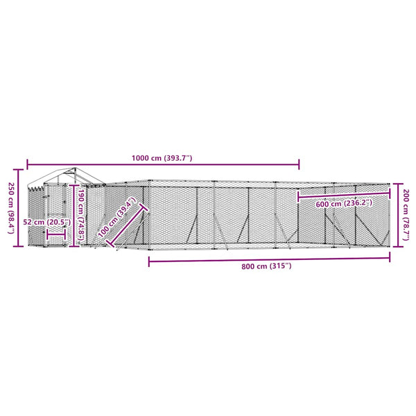 Koiran ulkohäkki katolla hopea 10x6x2,5 m galvanoitu teräs