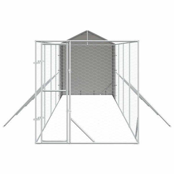 Koiran ulkohäkki katolla hopea 2x10x2,5 m galvanoitu teräs