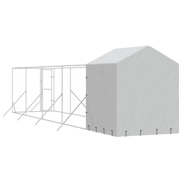 Koiran ulkohäkki katolla hopea 2x10x2,5 m galvanoitu teräs