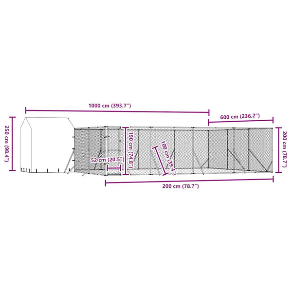 Koiran ulkohäkki katolla hopea 10x6x2,5 m galvanoitu teräs