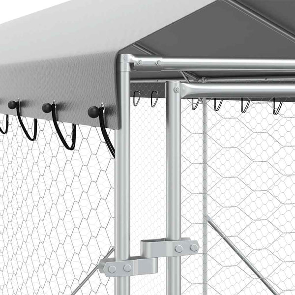 Koiran ulkohäkki katolla hopea 2x6x2,5 m galvanoitu teräs