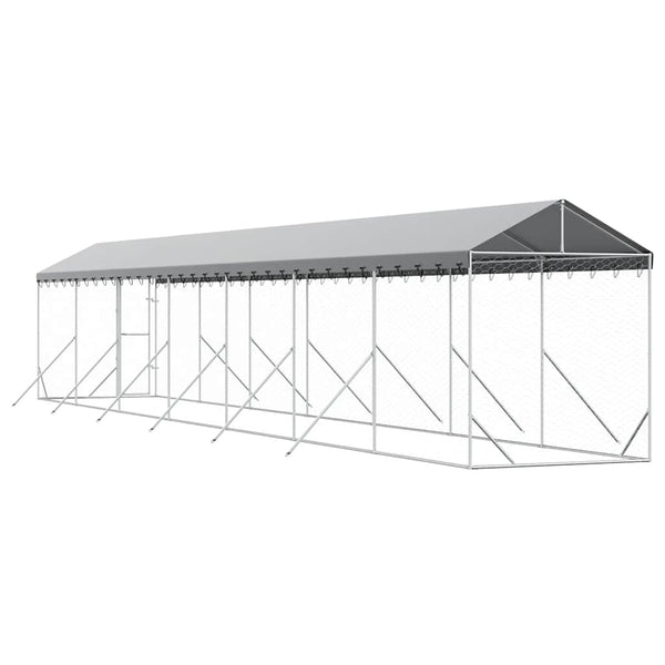 Koiran ulkohäkki katolla hopea 2x14x2,5 m galvanoitu teräs