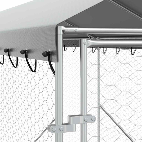 Koiran ulkohäkki katolla hopea 2x14x2,5 m galvanoitu teräs