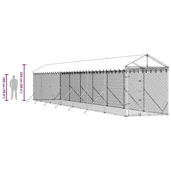Koiran ulkohäkki katolla hopea 2x14x2,5 m galvanoitu teräs