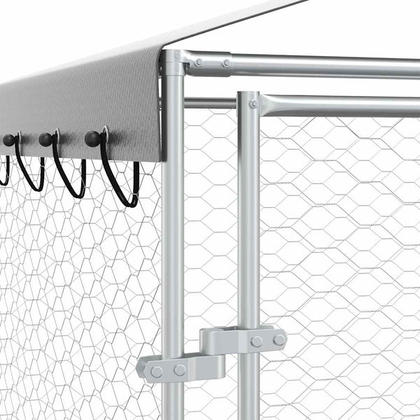 Koiran ulkohäkki katolla hopea 3x4,5x2,5 m galvanoitu teräs