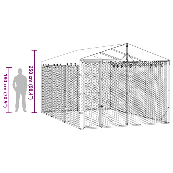 Koiran ulkohäkki katolla hopea 3x4,5x2,5 m galvanoitu teräs