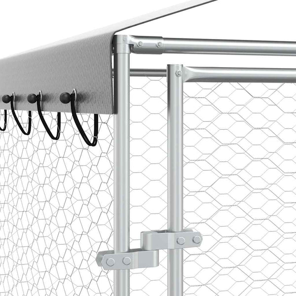 Koiran ulkohäkki katolla hopea 3x9x2,5 m galvanoitu teräs