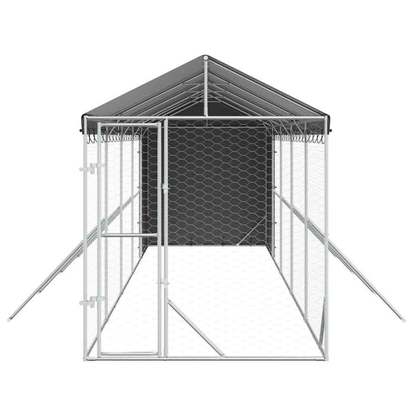 Koiran ulkohäkki katolla hopea 2x10x2,5 m galvanoitu teräs