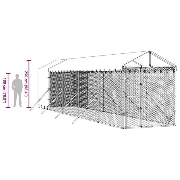 Koiran ulkohäkki katolla hopea 2x10x2,5 m galvanoitu teräs