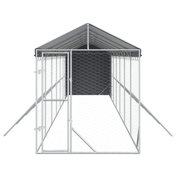 Koiran ulkohäkki katolla hopea 2x14x2,5 m galvanoitu teräs