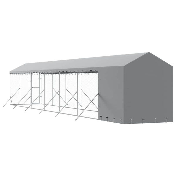 Koiran ulkohäkki katolla hopea 2x14x2,5 m galvanoitu teräs