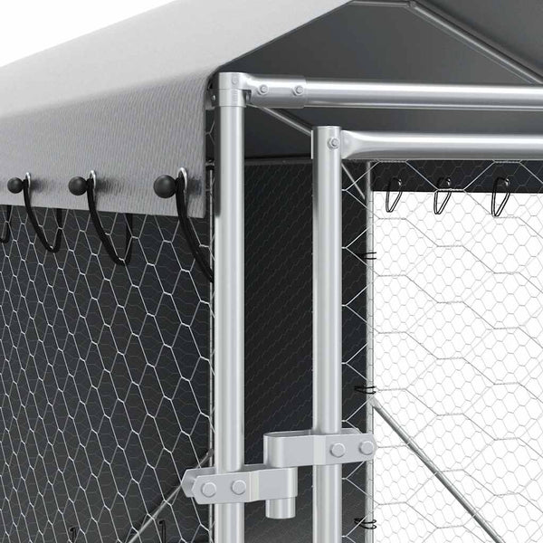 Koiran ulkohäkki katolla hopea 2x14x2,5 m galvanoitu teräs
