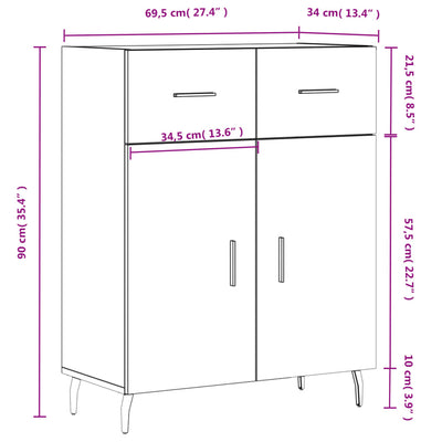 Senkki valkoinen 69,5x34x90 cm tekninen puu